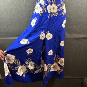 vtg hibiscus collection hawaiian wrap around pants blue resortwear white lotus